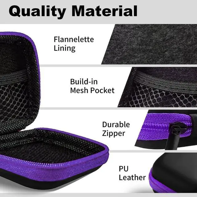 Alt view image 3 of 7 - 2Pack Square Earbud Case Portable EVA Carrying Case Storage Bag Cell Phone Accessories Organizer with Carabiner for Earphone, Earbud, Earpieces, SD Memory Card, Camera Chips-Purple/Green