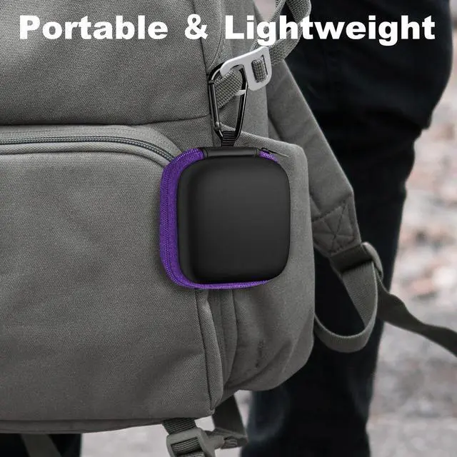 Alt view image 6 of 7 - 2Pack Square Earbud Case Portable EVA Carrying Case Storage Bag Cell Phone Accessories Organizer with Carabiner for Earphone, Earbud, Earpieces, SD Memory Card, Camera Chips-Purple/Green