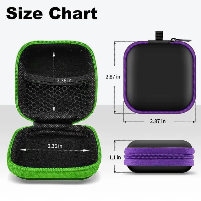 Alt view image 7 of 7 - 2Pack Square Earbud Case Portable EVA Carrying Case Storage Bag Cell Phone Accessories Organizer with Carabiner for Earphone, Earbud, Earpieces, SD Memory Card, Camera Chips-Purple/Green