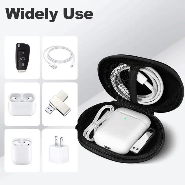 Alt view image 3 of 7 - Oval Earbud Case Portable EVA Carrying Case Storage Bag Cell Phone Accessories Organizer with Carabiner for Earphone, Earbud, Earpieces, SD Memory Card, Camera Chips, Black1
