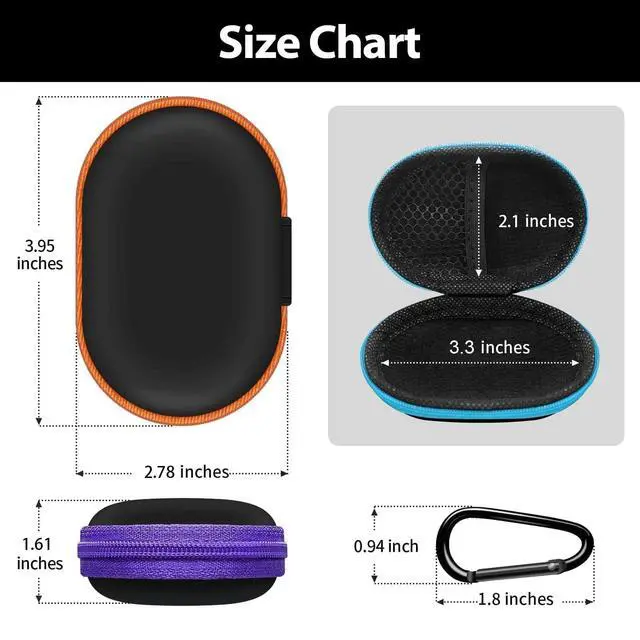 Alt view image 4 of 7 - Oval Earbud Case Portable EVA Carrying Case Storage Bag Cell Phone Accessories Organizer with Carabiner for Earphone, Earbud, Earpieces, SD Memory Card, Camera Chips, Black1