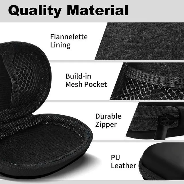 Alt view image 5 of 7 - Oval Earbud Case Portable EVA Carrying Case Storage Bag Cell Phone Accessories Organizer with Carabiner for Earphone, Earbud, Earpieces, SD Memory Card, Camera Chips, Black1