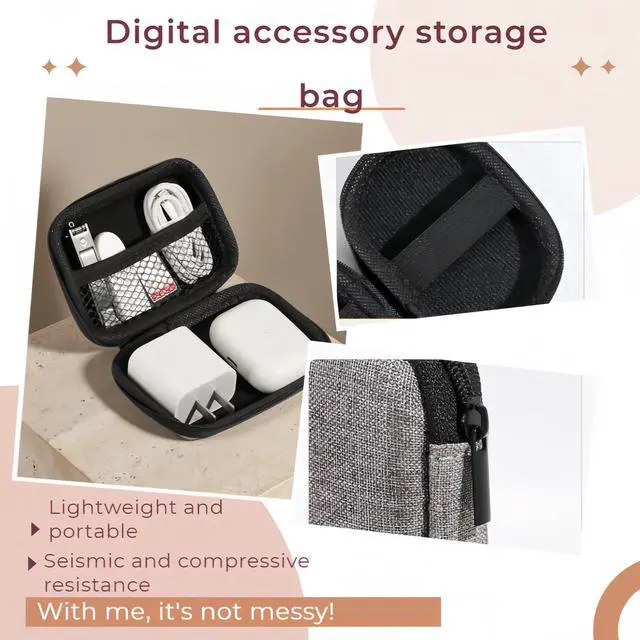 Alt view image 2 of 7 - Electronic Accessories Organizer Bag: EVA Hard Shell Shockproof, Hard Shell Tech Organizer Case - Water Resistant Travel Storage for Cables Charger Earphones USB SD Card (Rectangle)
