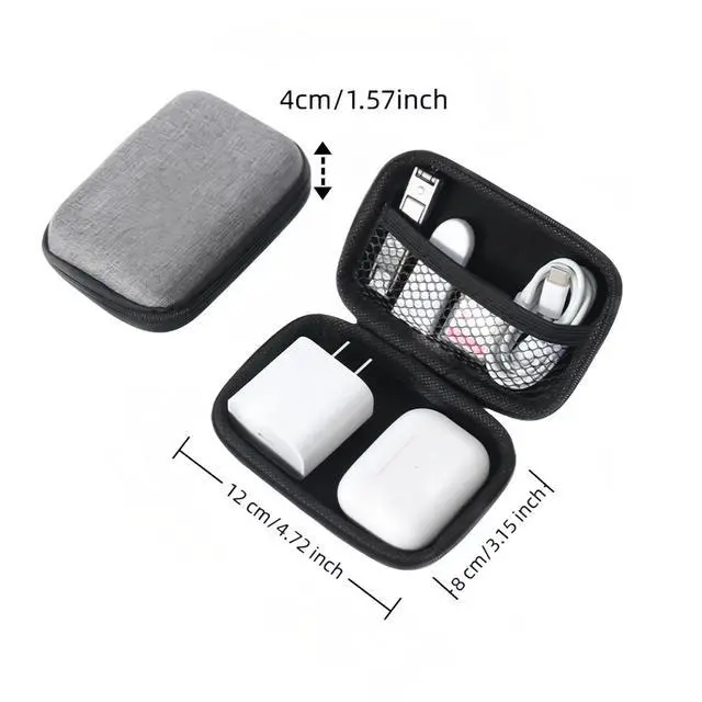 Alt view image 3 of 7 - Electronic Accessories Organizer Bag: EVA Hard Shell Shockproof, Hard Shell Tech Organizer Case - Water Resistant Travel Storage for Cables Charger Earphones USB SD Card (Rectangle)