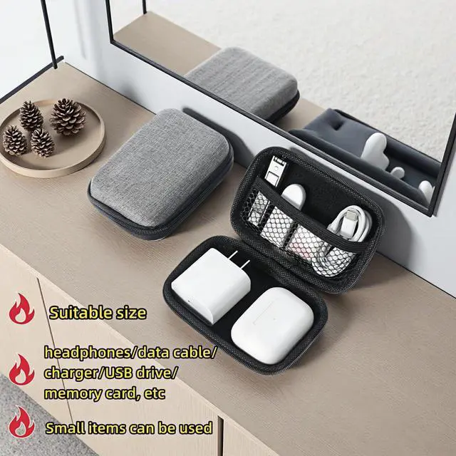 Alt view image 6 of 7 - Electronic Accessories Organizer Bag: EVA Hard Shell Shockproof, Hard Shell Tech Organizer Case - Water Resistant Travel Storage for Cables Charger Earphones USB SD Card (Rectangle)
