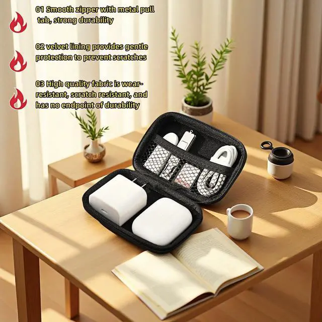 Alt view image 5 of 7 - Electronic Accessories Organizer Bag: EVA Hard Shell Shockproof, Hard Shell Tech Organizer Case - Water Resistant Travel Storage for Cables Charger Earphones USB SD Card (Rectangle)