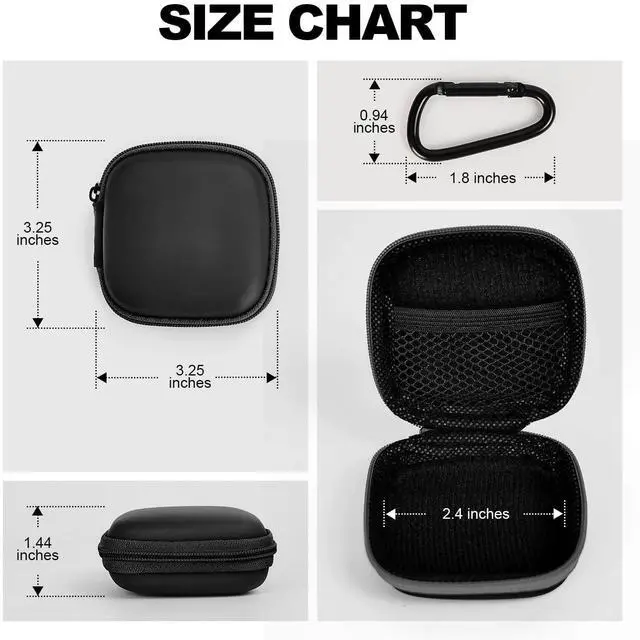 Alt view image 3 of 6 - Earbud Case Portable EVA Storage Bag Cell Phone Accessories Organizer with Carabiner for Wired/Wireless Earphone, Earbud, Earpieces, SD Memory Card, Camera Chips, Tech Pouch, Black