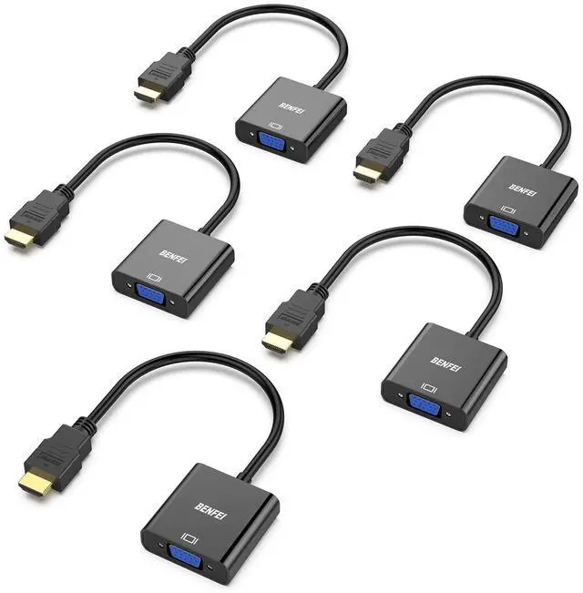 Main image of HDMI to VGA, 5 Pack, Gold-Plated HDMI to VGA Adapter (Male to Female) for Computer, Desktop, Laptop, PC, Monitor, Projector, HDTV, Chromebook, Raspberry Pi, Roku, Xbox and More - Black