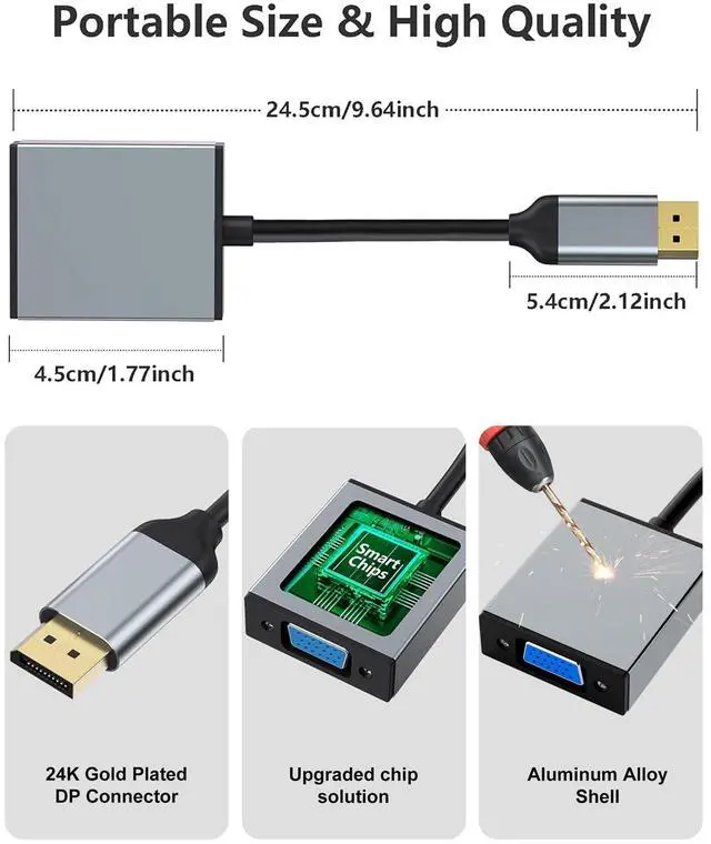 Alt view image 5 of 7 - 5 Pack DisplayPort to VGA Adapter, DP Display Port to VGA Converter Male to Female Aluminium HD 1080P, Gold-Plated Cord for Computer, Monitor, TV, Projector
