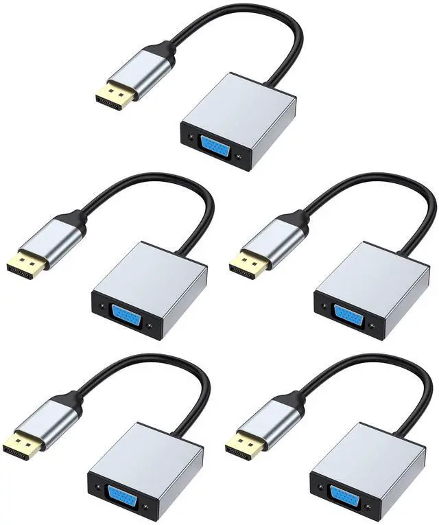 Main image of 5 Pack DisplayPort to VGA Adapter, DP Display Port to VGA Converter Male to Female Aluminium HD 1080P, Gold-Plated Cord for Computer, Monitor, TV, Projector
