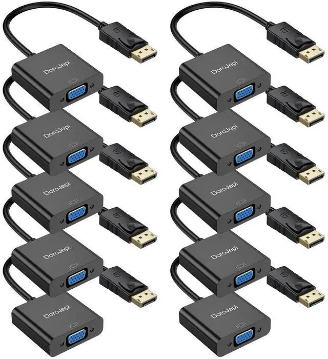 Main image of DisplayPort to VGA Adapter 10 Pack, Display Port DP to VGA One-Way Male to Female Compatible with Computer, Laptop, PC, Desktop, Graphics Card, for Monitor, Projector, HDTV