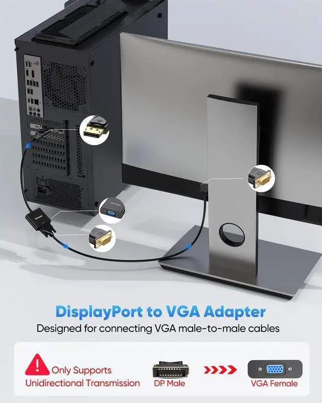 Alt view image 3 of 7 - DisplayPort to VGA Adapter 10 Pack, Display Port DP to VGA One-Way Male to Female Compatible with Computer, Laptop, PC, Desktop, Graphics Card, for Monitor, Projector, HDTV