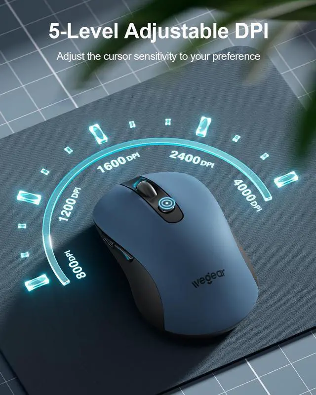 Alt view image 3 of 5 - USB Wireless Mouse for Laptop PC Mac, 2.4GHz Cordless Mouse with 6 Buttons, 5-Level Adjustable 4000 DPI, Ergonomic Portable Optical Computer Mice, 24-Month Battery Life-Dark Green