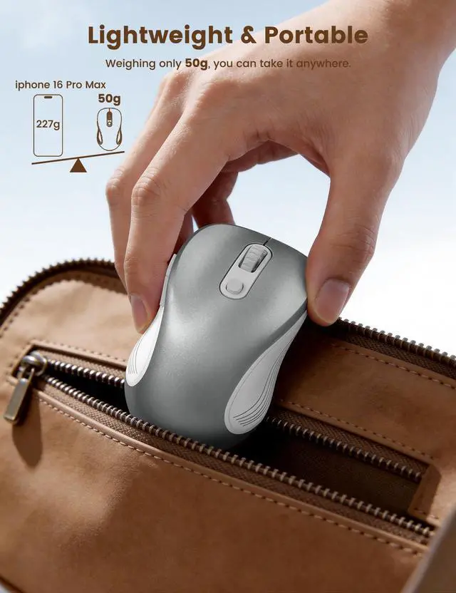 Alt view image 5 of 5 - 2.4G Wireless Mouse for Laptop, Ergonomic Computer Mouse with USB Receiver and Type-C Adapter, 3 Adjustable Levels DPI, 6 Button Cordless Wireless Mice (Silver)