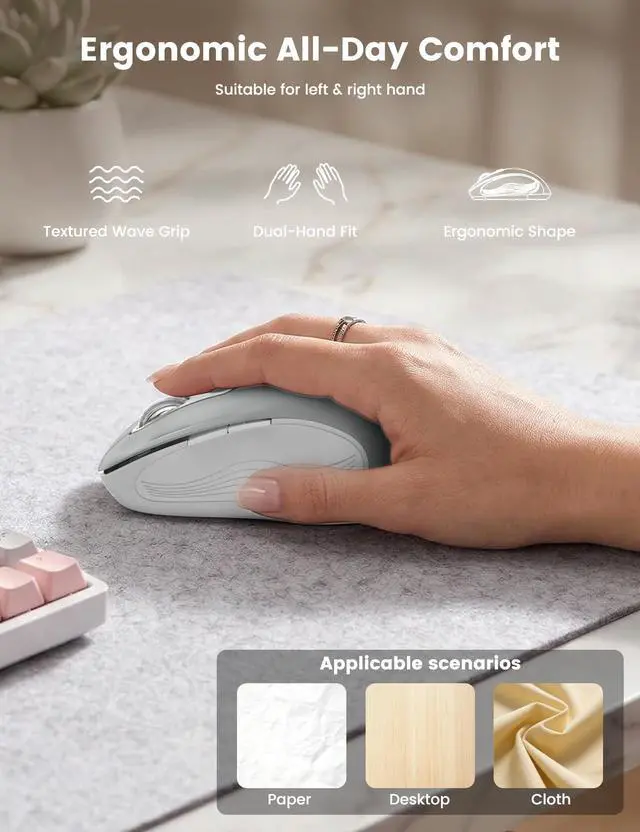 Alt view image 3 of 5 - 2.4G Wireless Mouse for Laptop, Ergonomic Computer Mouse with USB Receiver and Type-C Adapter, 3 Adjustable Levels DPI, 6 Button Cordless Wireless Mice (Silver)