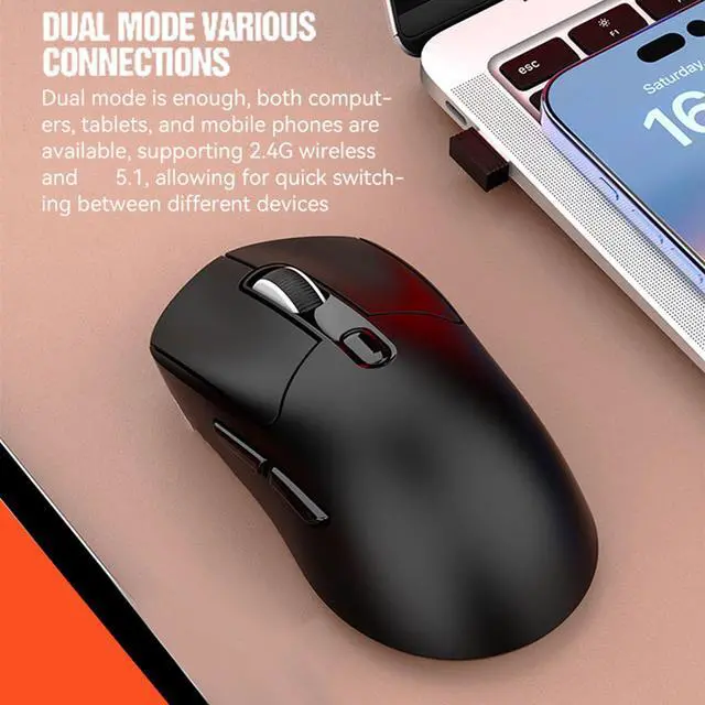Alt view image 3 of 7 - Wireless Bluetooth Mouse, BT 2.4GHz Dual Mode, Rechargeable Computer Mouse with 3 Adjustable DPI, Silent Click, for Laptop, PC, Tablet (Black)