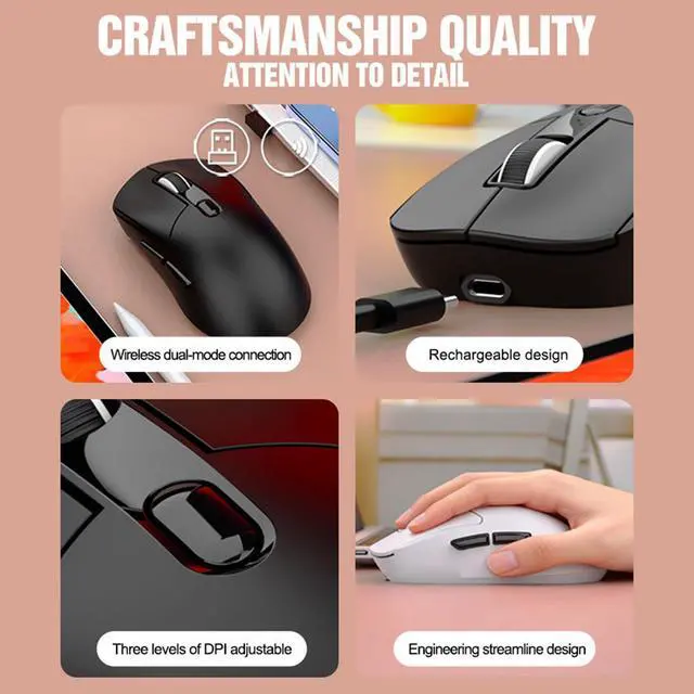 Alt view image 6 of 7 - Wireless Bluetooth Mouse, BT 2.4GHz Dual Mode, Rechargeable Computer Mouse with 3 Adjustable DPI, Silent Click, for Laptop, PC, Tablet (Black)