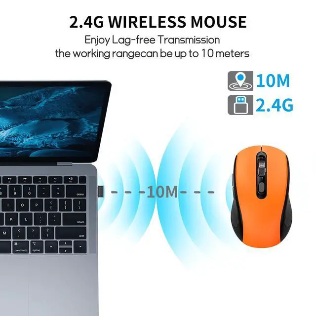 Alt view image 4 of 7 - Wireless Mouse With Side Buttons Suitable for Laptops PC Chromebook Mac MacBook Silent Mouse with USB Nano Receiver 2400 DPI Anti Slip Scroll Wheel 6-Button Ergonomic Wireless Computer Mice - Orange