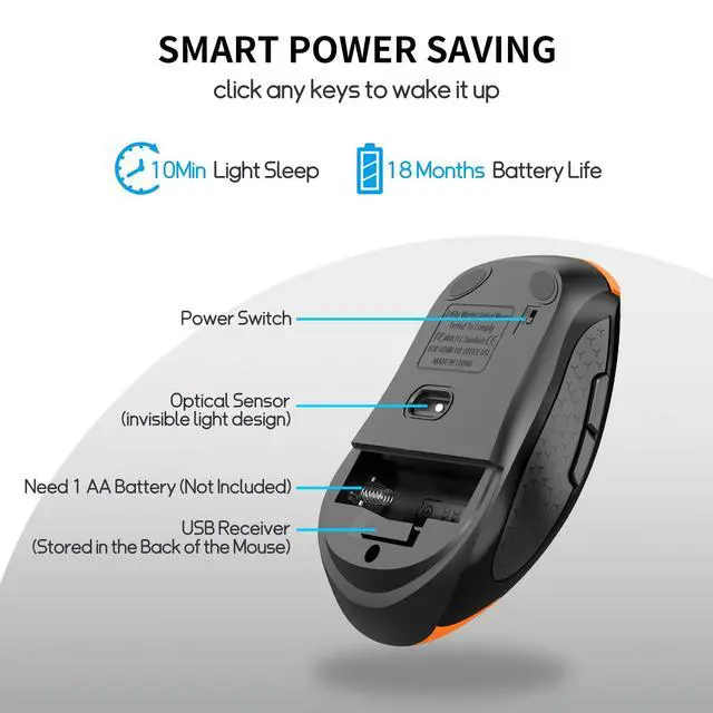 Alt view image 2 of 7 - Wireless Mouse With Side Buttons Suitable for Laptops PC Chromebook Mac MacBook Silent Mouse with USB Nano Receiver 2400 DPI Anti Slip Scroll Wheel 6-Button Ergonomic Wireless Computer Mice - Orange