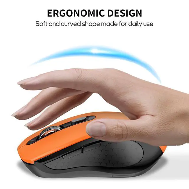 Alt view image 5 of 7 - Wireless Mouse With Side Buttons Suitable for Laptops PC Chromebook Mac MacBook Silent Mouse with USB Nano Receiver 2400 DPI Anti Slip Scroll Wheel 6-Button Ergonomic Wireless Computer Mice - Orange