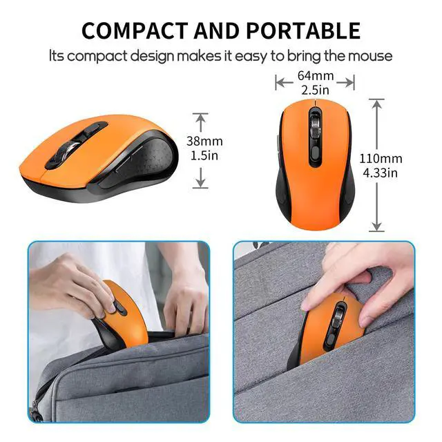 Alt view image 6 of 7 - Wireless Mouse With Side Buttons Suitable for Laptops PC Chromebook Mac MacBook Silent Mouse with USB Nano Receiver 2400 DPI Anti Slip Scroll Wheel 6-Button Ergonomic Wireless Computer Mice - Orange