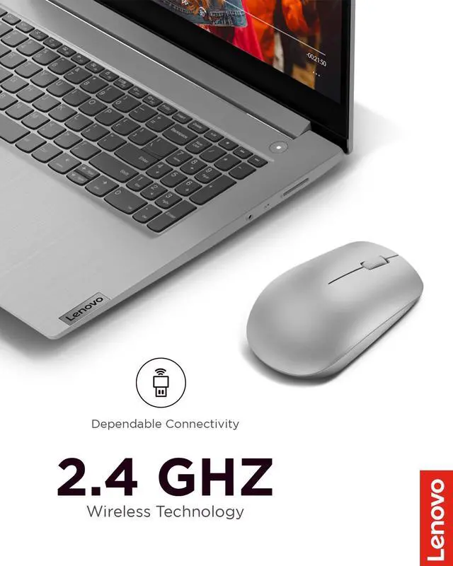 Alt view image 2 of 7 - Full Size Wireless Computer Mouse for PC, Laptop, Computer with Windows - 2.4 GHz Nano USB Receiver - Ambidextrous Design - 12 Months Battery Life - Platinum Grey