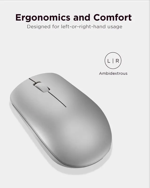 Alt view image 4 of 7 - Full Size Wireless Computer Mouse for PC, Laptop, Computer with Windows - 2.4 GHz Nano USB Receiver - Ambidextrous Design - 12 Months Battery Life - Platinum Grey