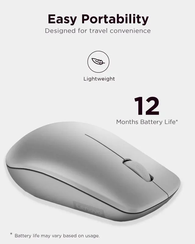 Alt view image 5 of 7 - Full Size Wireless Computer Mouse for PC, Laptop, Computer with Windows - 2.4 GHz Nano USB Receiver - Ambidextrous Design - 12 Months Battery Life - Platinum Grey