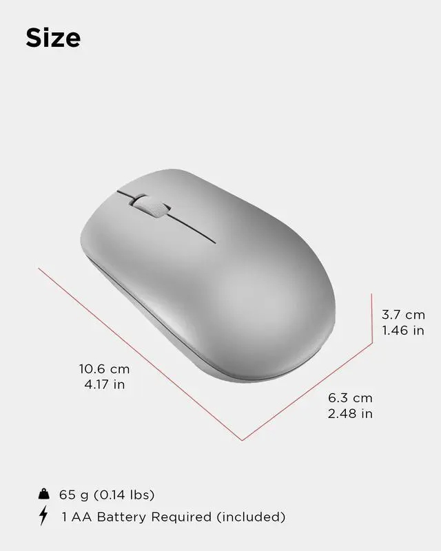 Alt view image 7 of 7 - Full Size Wireless Computer Mouse for PC, Laptop, Computer with Windows - 2.4 GHz Nano USB Receiver - Ambidextrous Design - 12 Months Battery Life - Platinum Grey