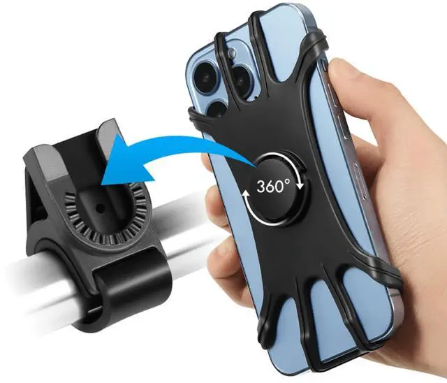 Alt view image 2 of 6 - Bike Phone Mount - Universal Silicone Cellphone Holder - Adjustable Road Mountain Bicycle Handlebar Rack Clamp Accessories for iPhone 17 16 15 14 13 Pro Max Plus Air for Scooter Stroller