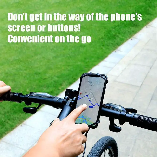 Alt view image 4 of 6 - Bike Phone Mount - Universal Silicone Cellphone Holder - Adjustable Road Mountain Bicycle Handlebar Rack Clamp Accessories for iPhone 17 16 15 14 13 Pro Max Plus Air for Scooter Stroller