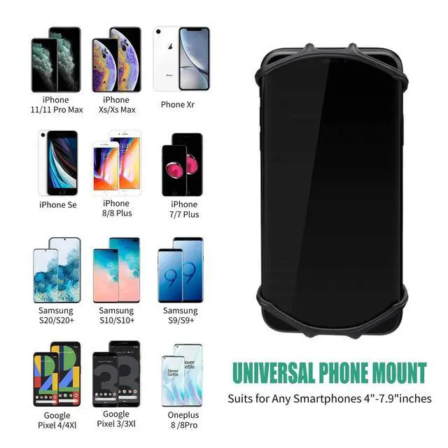 Alt view image 5 of 6 - Bike Phone Mount - Universal Silicone Cellphone Holder - Adjustable Road Mountain Bicycle Handlebar Rack Clamp Accessories for iPhone 17 16 15 14 13 Pro Max Plus Air for Scooter Stroller