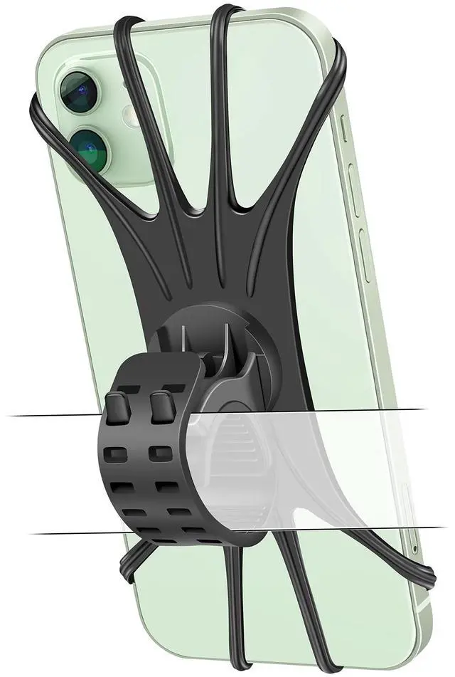 Main image of Bike Phone Mount - Universal Silicone Cellphone Holder - Adjustable Road Mountain Bicycle Handlebar Rack Clamp Accessories for iPhone 17 16 15 14 13 Pro Max Plus Air for Scooter Stroller