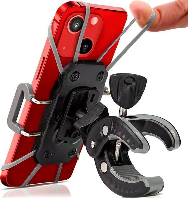 Main image of Bike & Motorcycle Phone Mount - For iPhone 16 (15, Xr, SE, Max/Plus), Galaxy S22 or any Cell Phone - Universal ATV, Mountain & Road Bicycle Handlebar Holder. +100 to Safeness & Comfort