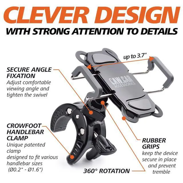 Alt view image 5 of 7 - Bike & Motorcycle Phone Mount - For iPhone 16 (15, Xr, SE, Max/Plus), Galaxy S22 or any Cell Phone - Universal ATV, Mountain & Road Bicycle Handlebar Holder. +100 to Safeness & Comfort
