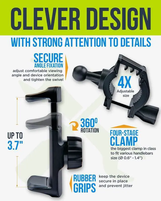 Alt view image 5 of 7 - Bike & Motorcycle Phone Mount - for iPhone 16 Pro Max (15, 14, SE, Plus), Galaxy s25 or Any Cell Phone - Universal Handlebar Holder for ATV, Bicycle & Motorbike. +100 to Safeness & Comfort