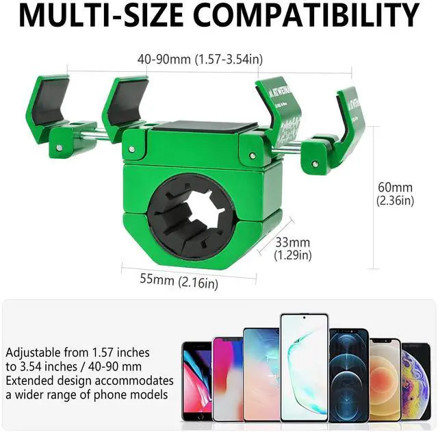 Alt view image 4 of 7 - Bike Phone Holder, Motorcycle Phone Mount, Aluminum Alloy Bicycle Handlebar Cell Phone Stand, 360°Rotate Ebike Scooter Phone Clamp Clip, Suitable for 4.5-7.0" Smartphones (Green)