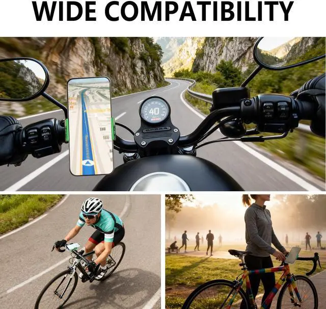 Alt view image 7 of 7 - Bike Phone Holder, Motorcycle Phone Mount, Aluminum Alloy Bicycle Handlebar Cell Phone Stand, 360°Rotate Ebike Scooter Phone Clamp Clip, Suitable for 4.5-7.0" Smartphones (Green)
