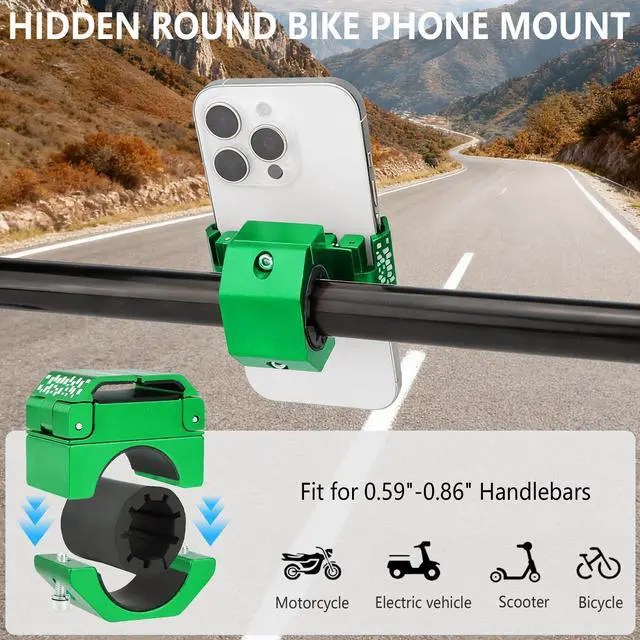 Alt view image 6 of 7 - Bike Phone Holder, Motorcycle Phone Mount, Aluminum Alloy Bicycle Handlebar Cell Phone Stand, 360°Rotate Ebike Scooter Phone Clamp Clip, Suitable for 4.5-7.0" Smartphones (Green)