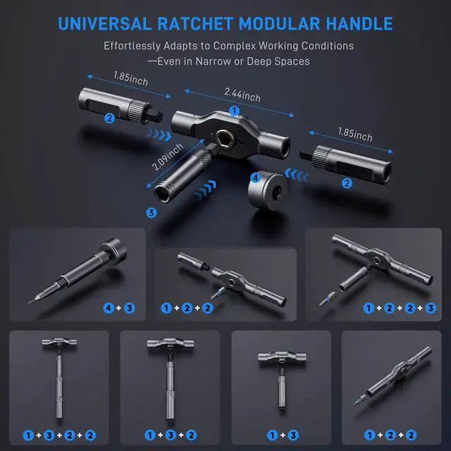 Alt view image 2 of 7 - 74 in 1 Magnetic Ratchet Screwdriver Set - T Handle Ratchet Screwdriver with S2 Steel Bits, Detachable Design & Storage Case, Precision Repair Tool Kit for Electronics, Furniture, Bicycle, Watch, DIY