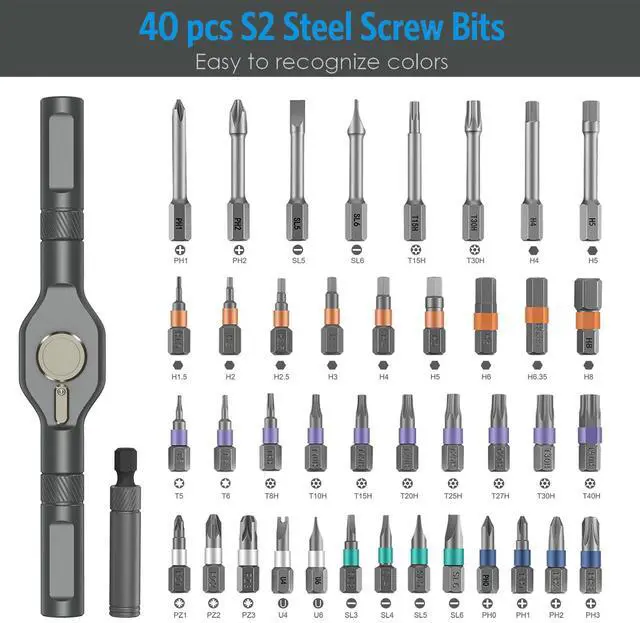 Alt view image 5 of 7 - 42 in 1 Ratchet Screwdriver Set, Magnetic Screwdriver Set with 40 PCS Multi Bit, DIY Repair Tool Kit with Ratchet T Handle, Screw Driver Set Kit for Tools,Bicycle,Electronic Repair