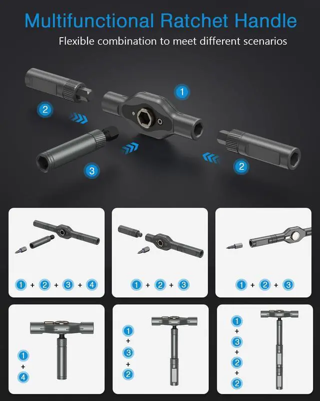 Alt view image 6 of 7 - 42 in 1 Ratchet Screwdriver Set, Magnetic Screwdriver Set with 40 PCS Multi Bit, DIY Repair Tool Kit with Ratchet T Handle, Screw Driver Set Kit for Tools,Bicycle,Electronic Repair