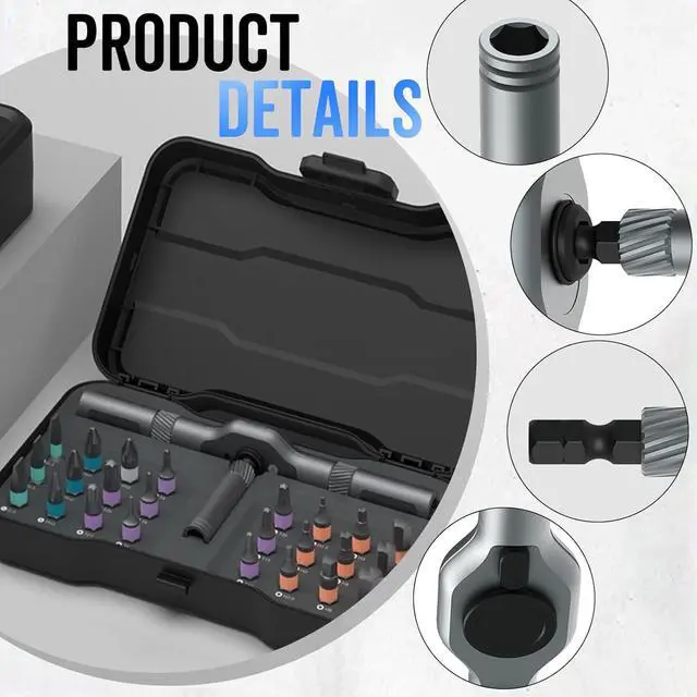 Alt view image 4 of 7 - 24 in 1 Magnetic Ratchet Screwdriver Set, Upgrade DIY Screwdriver 24 in 1 Multi Bit Magnetic Drive Set with Detachable Ratchet Handle, Multipurpose Repair Tool Kit for Furniture Computer Bicycle