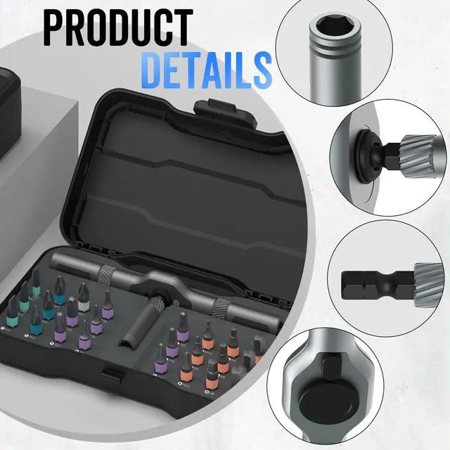 Alt view image 5 of 7 - 24 in 1 Magnetic Ratchet Screwdriver Set, Magnetic Precision Bits with Detachable Handle & Case, Multi-Function Repair Tool with Reversible High Torque Drive Handle for DIY, PC, Auto & Home Repair
