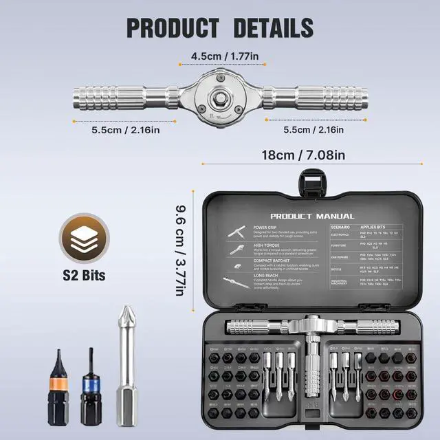 Alt view image 6 of 7 - 40 In 1 Ratcheting Screwdriver Set,Multi S2 Steel Bits with Detachable Ratchet Handle,Ratchet Screwdriver Set for Furniture Assembly, Electronics Repair, Bicycle,DIY