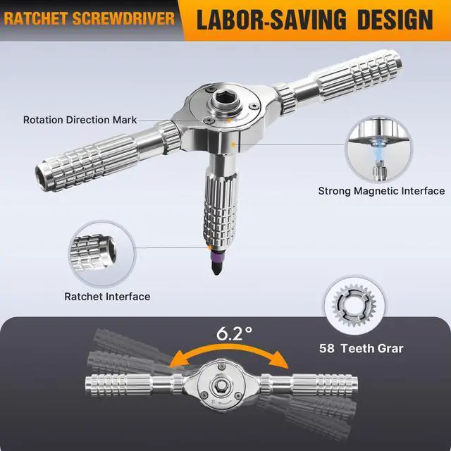 Alt view image 4 of 7 - 40 In 1 Ratcheting Screwdriver Set,Multi S2 Steel Bits with Detachable Ratchet Handle,Ratchet Screwdriver Set for Furniture Assembly, Electronics Repair, Bicycle,DIY