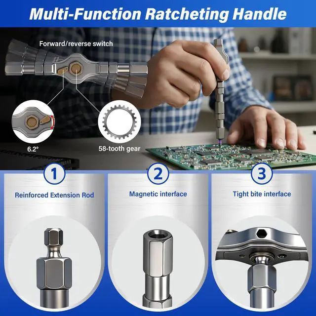 Alt view image 3 of 6 - 42 in 1 Magnetic Ratcheting Screwdriver Set, Precision Repair Tool Kit with S2 Steel Bits & Aluminum T-Handle, Multi Bit Screwdriver Set for PC, Electronics, Furniture, Bicycle & DIY