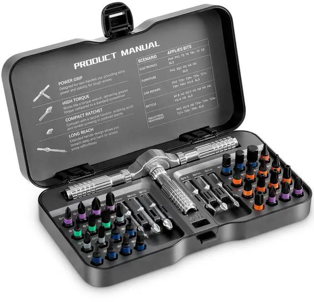 Main image of 40 In 1 Ratcheting Screwdriver Set,Multi S2 Steel Bits with Detachable Ratchet Handle,Ratchet Screwdriver Set for Furniture Assembly, Electronics Repair, Bicycle,DIY