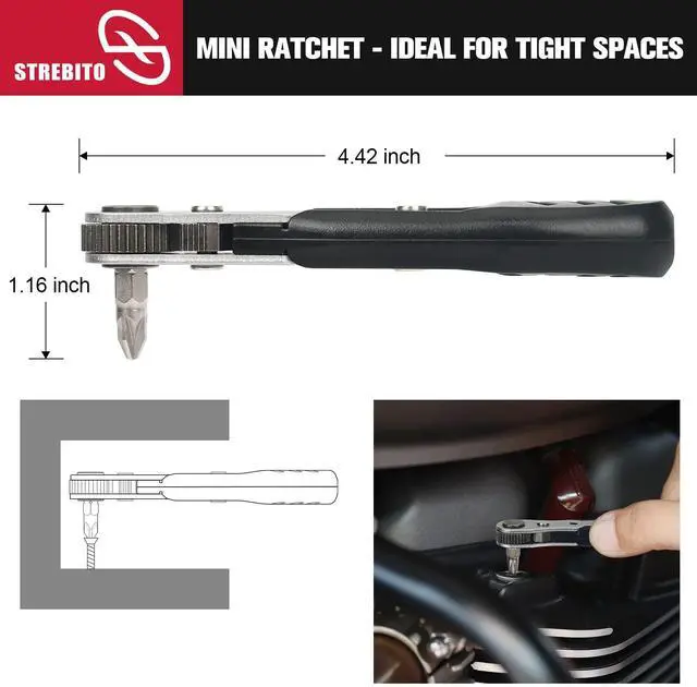 Alt view image 3 of 7 - Mini Ratchet Set 12-Piece 1/4 Right Angle Screwdriver Set - Small Ratcheting Wrench 90 Degree Offset High Torque Low Profile for Tight Spaces