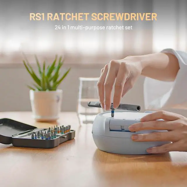 Alt view image 2 of 7 - RS1 Ratcheting Screwdriver Set, 24-in-1 Mini Ratchet Bit Driver Kit with Reversible T-Handle, 40-Tooth Magnetic Multi-Bit Tool for Tight Spaces, Furniture Assembly, Bike Repair & EDC, with Case